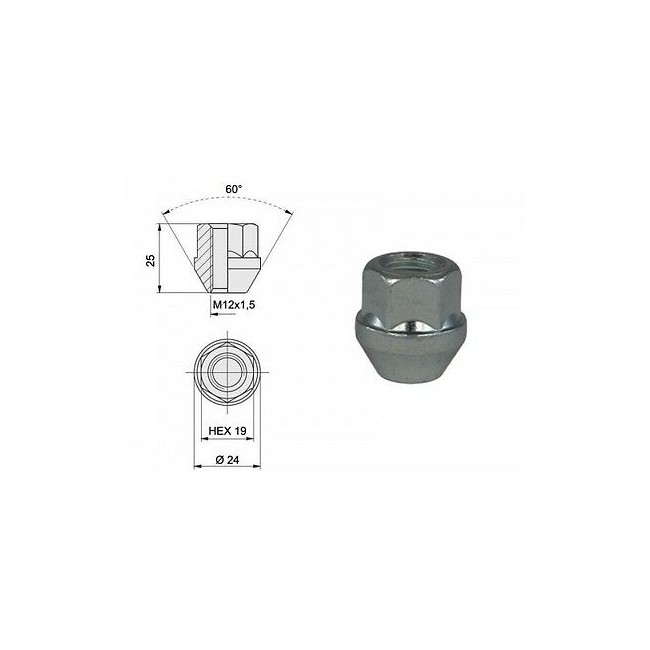 FARAD TUERCA 12X1 50 CONICA D19 L21 ABIERTA
