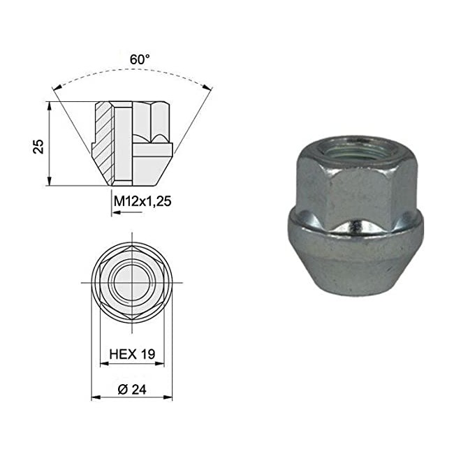 FARAD TUERCA 12X1 25 CONICA D19 L21 ABIERTA